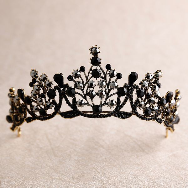

baroque special black crystal crown bride headdress wedding crown birthday bride hair accessories, Golden;white