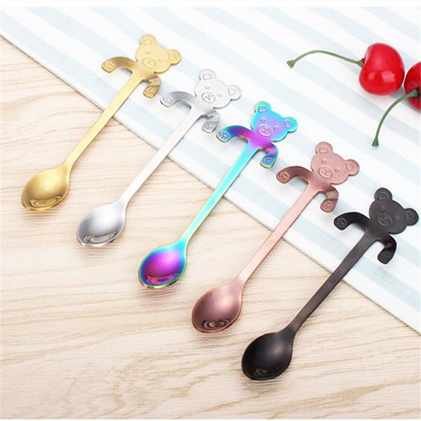 

cute bear baby spoon 304 stainless steel tea spoon dessert coffee spoon 5 colors on sale