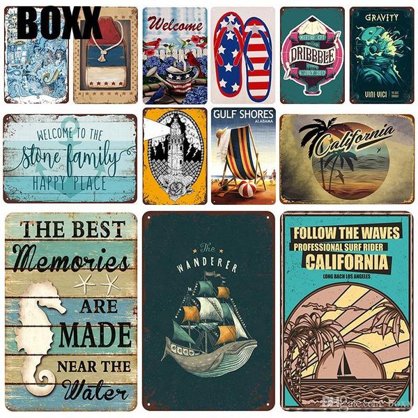 

2020 beach plaque metal vintage tin sign pin up shabby chic decor metal signs vintage bar decoration metal poster pub garage decorations