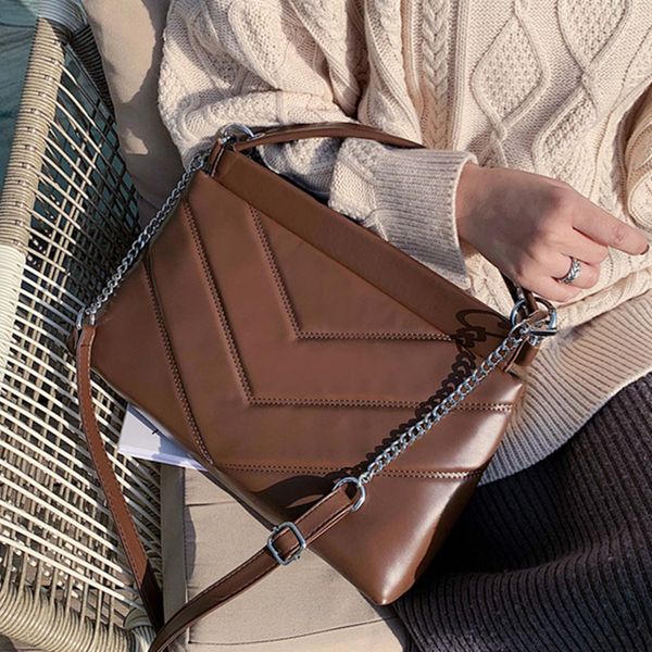 

women 2019 new leather shoulder bag fashion striped solid color handbag ladies designer chain luxury messenger bags