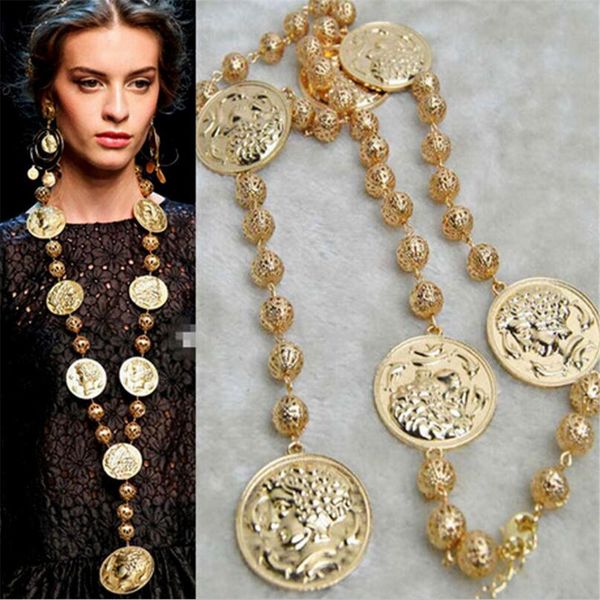 

mhs.sun 1pcs european fashion gold color coin baroque necklace vintage style baroque long necklace jewelry for fancy women, Silver