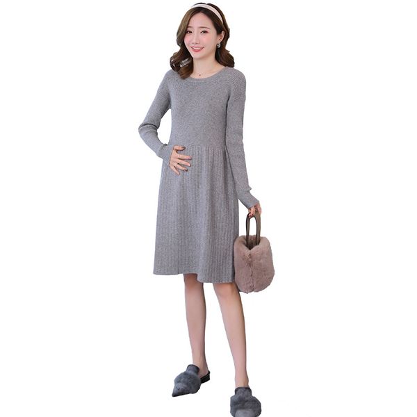

winter pregnant woman long sleeve knit dress women autumn wool clothes m142, White