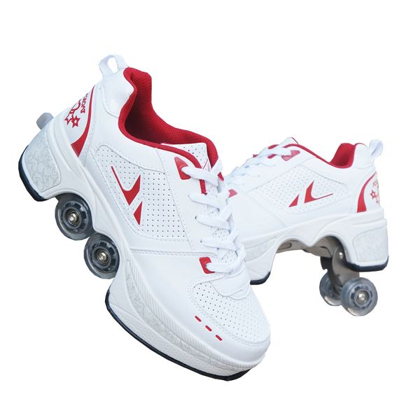 

shoes casual sneakers walk+skates deform wheel skates for men women and childred runaway skates four-wheeled, Black