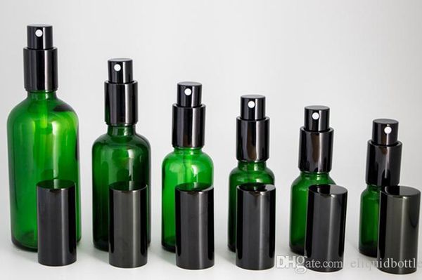 Завод Производитель Слейте 10мл 15мл 30мл 50мл 100мл Переносные зеленого стекла спрей Духи бутылки с черным Распылитель Cap