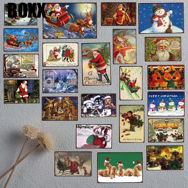 

2020 рождество урожай tin знака металлической пластина железной картина рождественских стены искусство картины украшение для стены дома бар