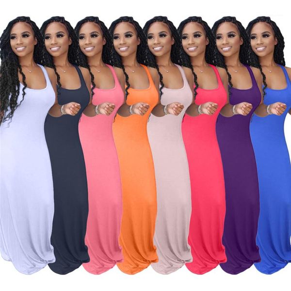 

summer dresses designer womens casual bodycon dresses skinny u neck backless summer clothing sleeveless pure color, Black;gray