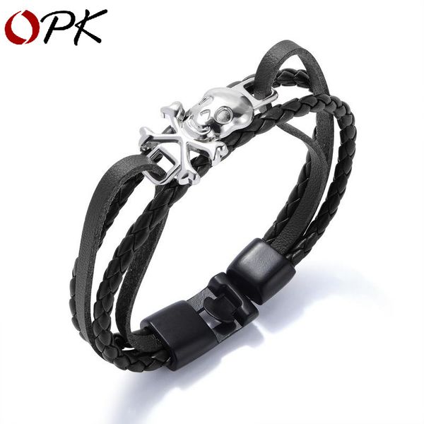 

european and american rock punk style multi-layer woven leather bracelet men's pirate, Black
