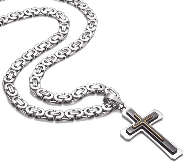 Il nuovo braccialetto bizantino dell'acciaio inossidabile della catena della collana del pendente della croce d'argento di alta qualità mette i monili di modo dell'uomo