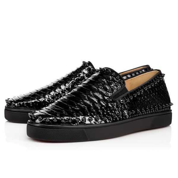 

рыбья чешуя кожа роскошные красные нижние мужские мокасины обувь с низким верхом плоские повседневные роскошные туфли для мужчин и женщин со, Black