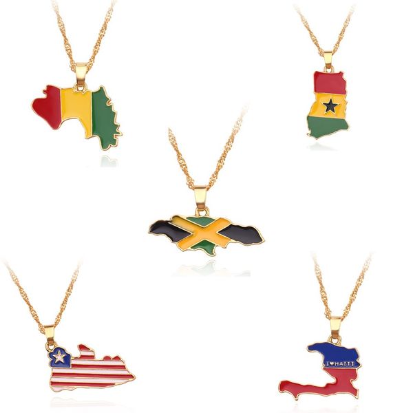 

hip new country map flag necklace africa guinea ghana liberia undersea jamaica south africa sonya pendant chain man jewelry, Silver