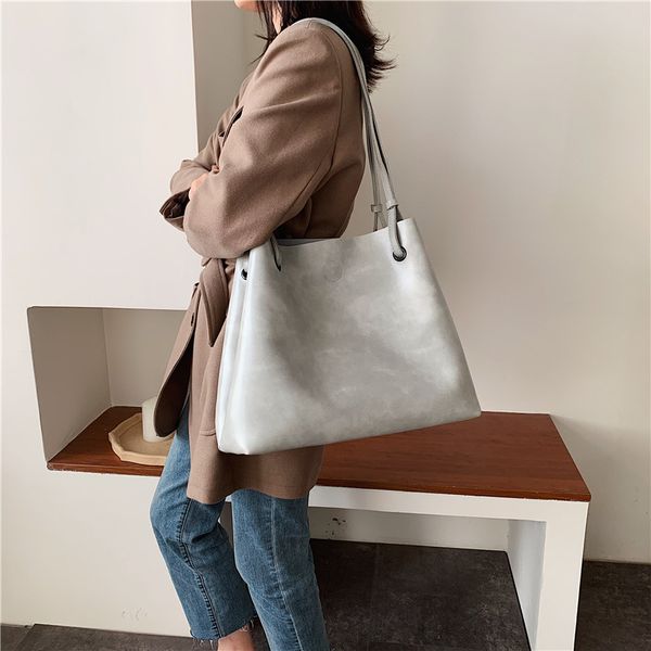 

2020 new ladies messenger bag korean fashion casual simple solid color retro large capacity pu single shoulder tote bag women's
