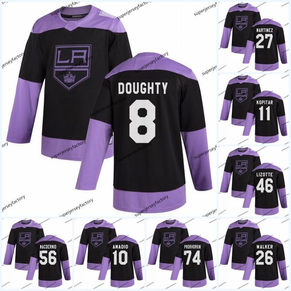 

youth 8 drew doughty fights cancer practice los angeles kings jersey jonathan quick anze kopitar jeff carter kyle clifford tanner pearson, Black;red