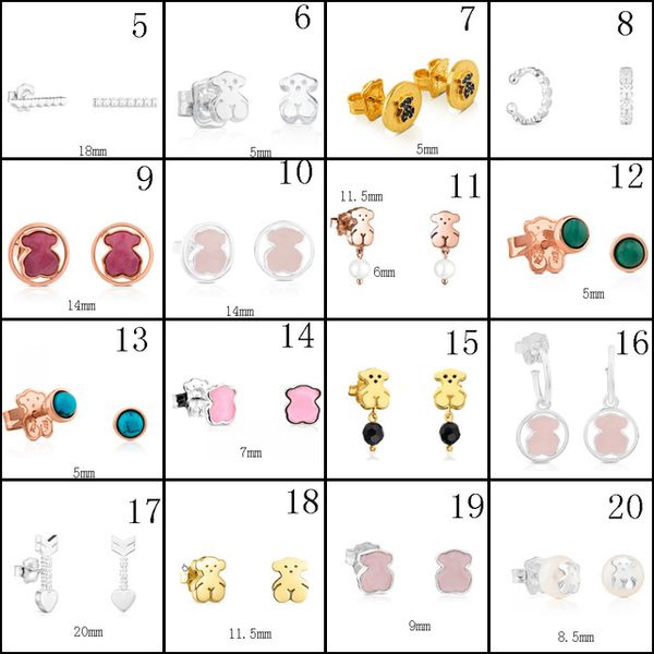 

2020 100% 925 sterling silver bear stud earrings classic pierced stud earrings jewelry manufacturers wholesale, Golden;silver