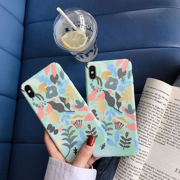 

for iphone xs max xr phone case fresh literary leaves pattern covering 6 7 8 x plus pc all-inclusive hard cell phone cases