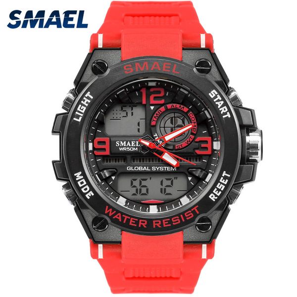 

men watch red smael fashion quartz wristwatch s resist automatic date led watch digital alarm1603 sport watches waterproof, Slivery;brown
