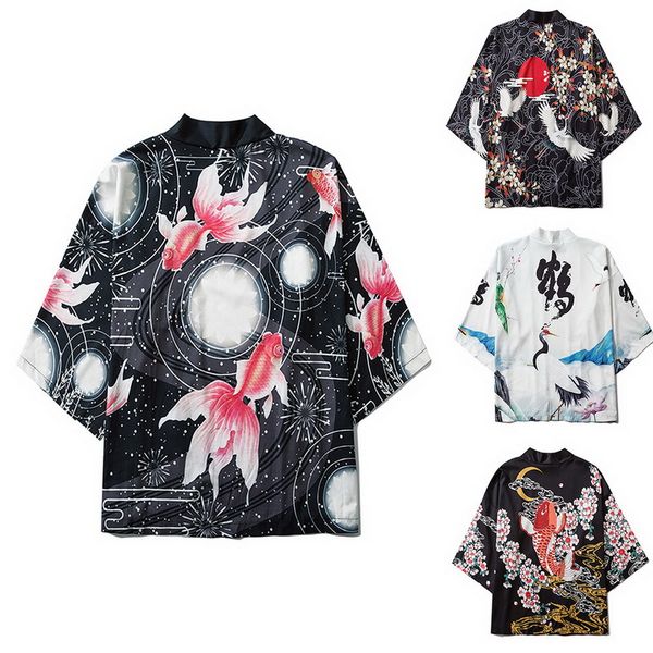 

2020 традиционный японский кимоно кардиган мужчины женщины пара солнцезащитный thin сыпучие кимоно юката китайский стиль рубашки top mens ro, White;black