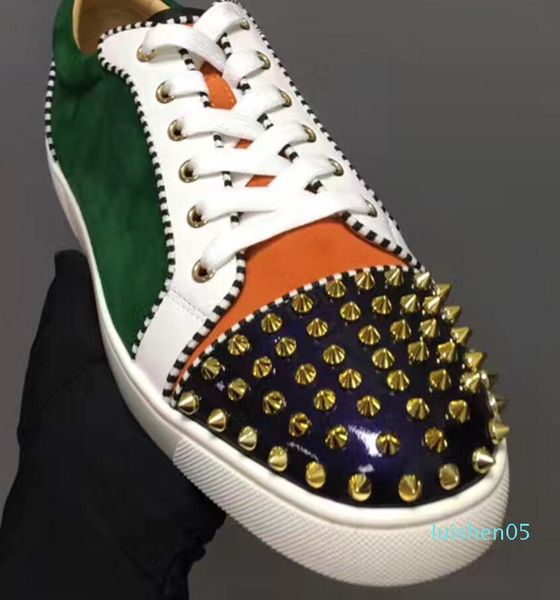 

2020 brand men shoes mix color fashion spike stud sneakers men lace up casual shoes man red bottom sneakers patchwork style men flats al05, Black