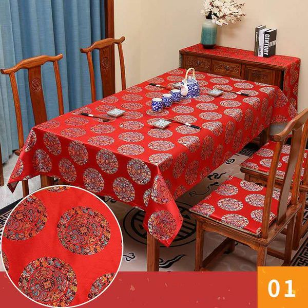Joyous Luxus-Tischdecke aus chinesischem Seidensatin, rote Weihnachtstischdecke, rechteckig, quadratisch, für Hochzeit, Zuhause, Party, Dekoration, Esstischbezug