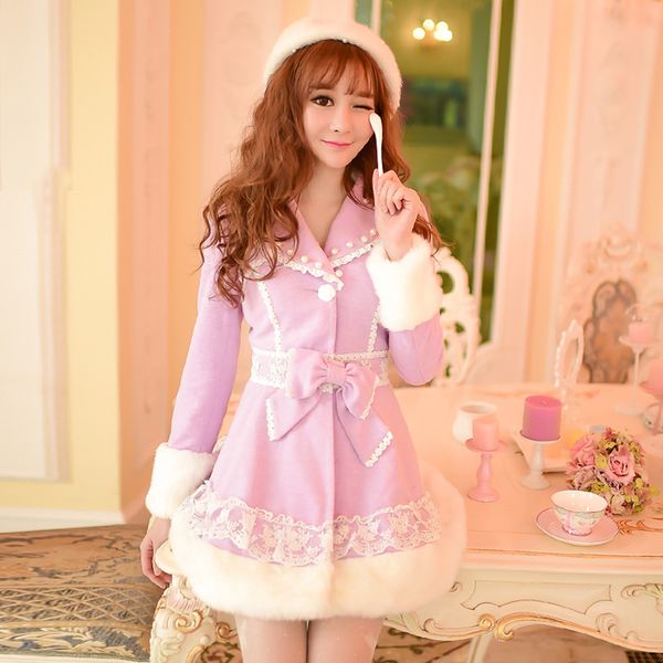

princess sweet purple woolen coat candy rain lace brow decoration single breasted tailored collar japanese design c16cd5928, Black