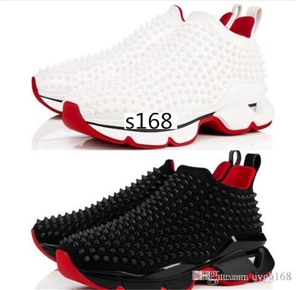 

с коробкой мешок 2019 последние bottom кроссовки носок донна квартиры с krystal шипы, красный подошва кроссовки для мужчин женщин на ходу, Black