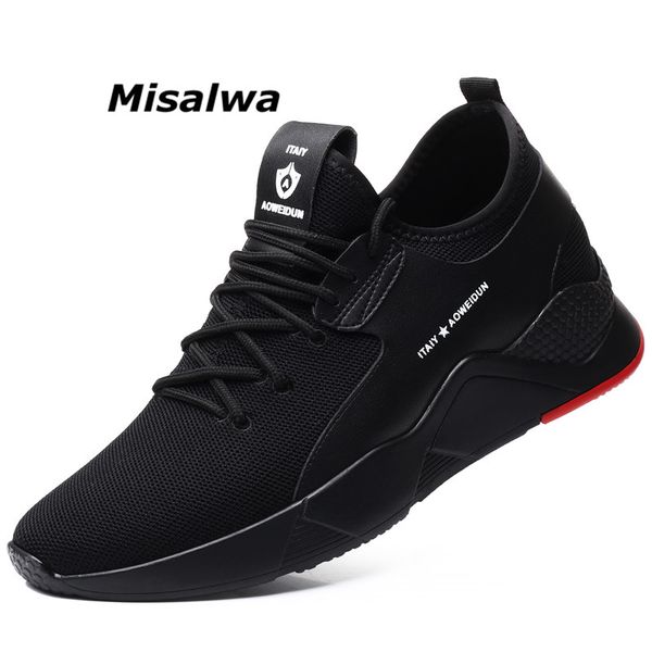 

misalwa new shoes men casual 2019 breathable height increasing 5-7 cm sneakers for men lace-up popular elevator shoes, Black