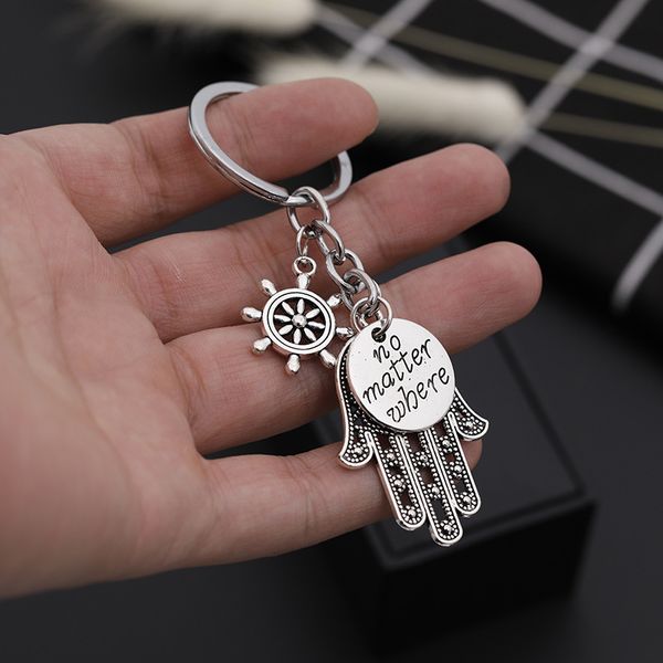 

no matter where hand of fatima pendant handbag charms keychains jewelry key rings keyring holder for women men, Slivery;golden