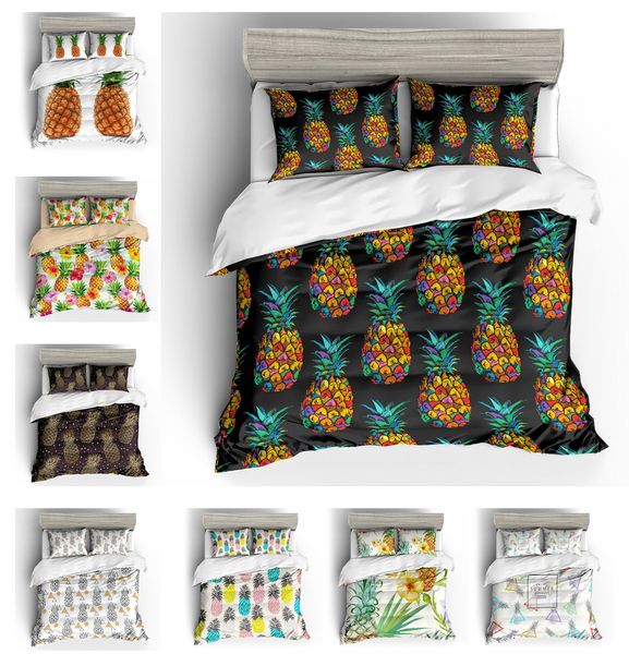 Acheter Livraison Gratuite Cadeau Fleur Tropicale Ananas Géométrique Triangles Imprimer Literie Ensemble Housse De Couette Avec Taie Doreiller Twin
