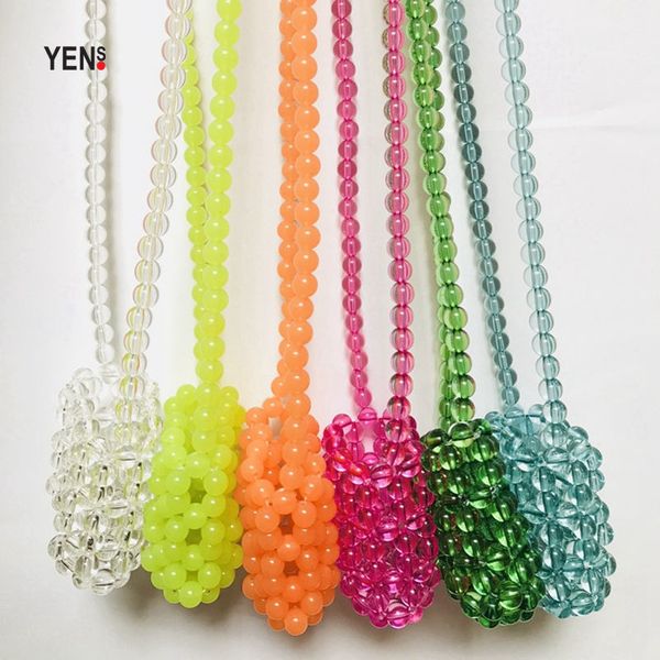 

mini bags small women pearl beaded bag handmade knitting beading clutch purse clear acrylic pearl clutch lady small summer bag transparent