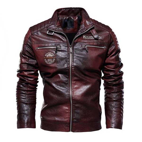 

mcikkny men's biker leather jackets fleece lined motorcycle pu faux leather jackets outwear for male size l-3xl windbreak, Black