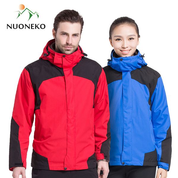 

nuoneko men women's winter camping hiking outdoor thermal 2 pieces waterproof jackets fishing camping skiing windbreaker jm03, Blue;black