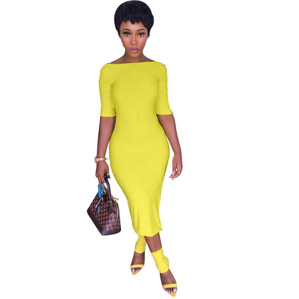 

yellow color women designer dresses fashion slash neck backless split bodycon dresses casual women half sleeve dresses, Black;gray
