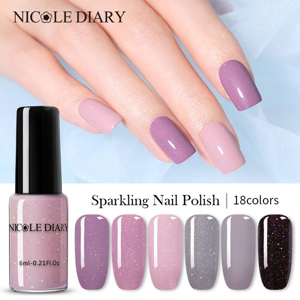 

nicole ddary 6ml sparkling nail polish glitter gel varnish semi-transparent nail art pink gray polish design