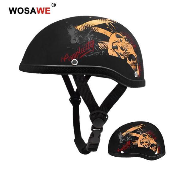 

wosawe новый мотоцикл половина шлем матовый черный череп cap противоударный мотокросс измельчитель cruiser vintage retro open face касок