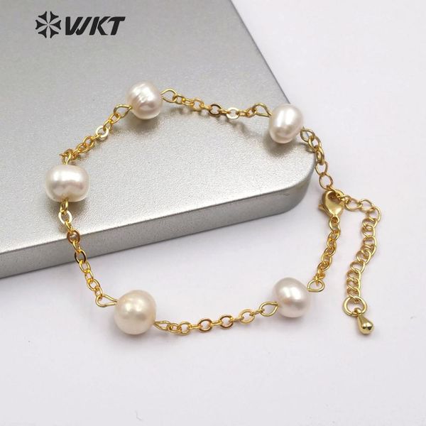 

wt-b480 wkt natural freshwater pearl with gold bracelet adjustable chain women wedding bracelet jewelry new arrival, Black