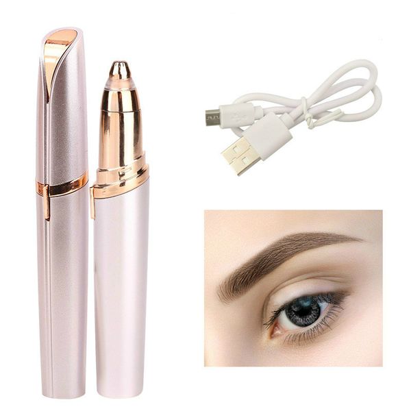 

New exqui ite mini electric eyebrow trimmer lip tick brow pen hair remover painle eye brow razor epilator with led light box packed