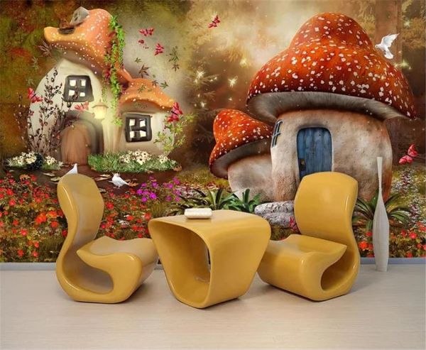 3d обои сказка грибной дом детская комната тв фон настенные украшения росписи обоев мультфильм 3d обои