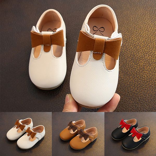 

2020 toddler infant kids baby girls casual winter bowknot princess party pu leather kids dance shoes with high quality, Black;grey