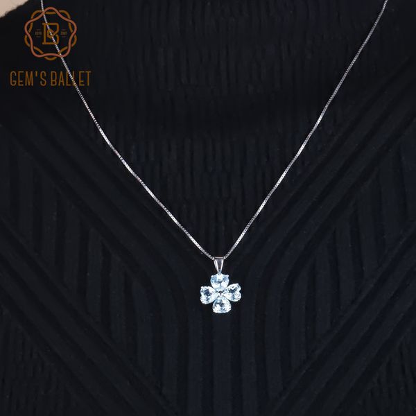 

gem's ballet brand fine jewelry 3.31ct natural sky blue z 925 sterling silver clover necklaces & pendants for women