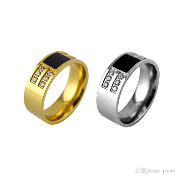 

2018 новое прибытие jewelry 8mm черный оникс cz mens бриллиантовое кольцо титана стали золото серебро обручальные кольца для женщин мужчин, Silver