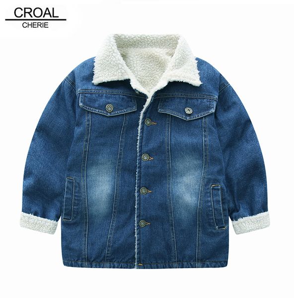 

croal cherie 80-130cm velvet denim jacket for kids girls long style winter parkas jeans coat for boys children baby clothing, Blue;gray