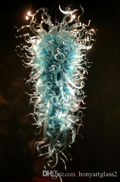 

100% mouth blown borosilicate wholesale blue glass fancy pendant light stair long hand blown glass chandelier lighting