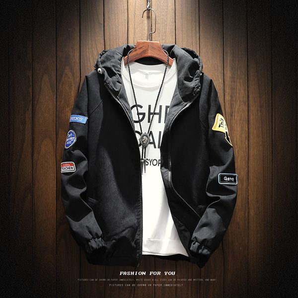 

autumn winter new hooded jackets men fashion street brand solid color long-sleeved home leisure slim mens jackets, Black;brown