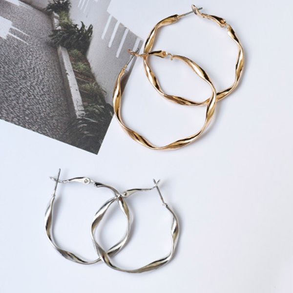 

chadestinty витой обруч серьги для женщин большой золото серебро цвет круглый круг серьги най club ювелирная женский loop earings, Golden;silver