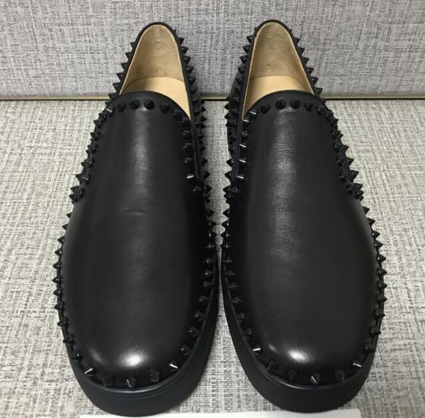 

2019 r original box luxury red bottom shoes men,red sole women genuine leather walking flat shoes,high sneaker casual shoes party, Black