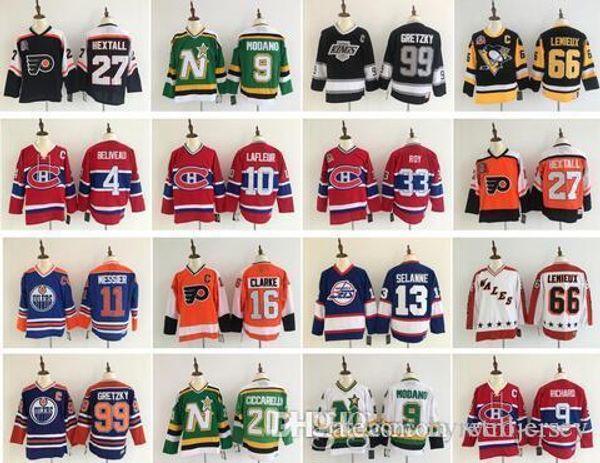 

ccm vintage 9 mike modano 20 dino ciccarelli 33 patrick roy 4 jean beliveau 10 guy lafleur maurice richard montreal canadiens hockey jerseys, Black