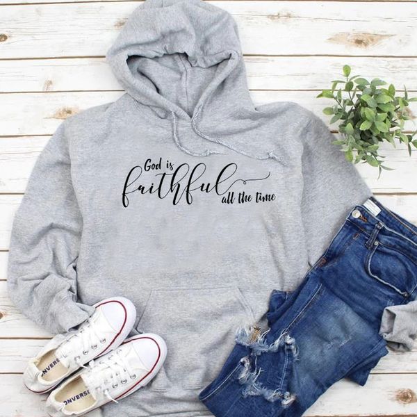 

god is faithful all the time hoodie christian women fashion pure casual funny slogan pullovers hipster young 90 quote l238, Black