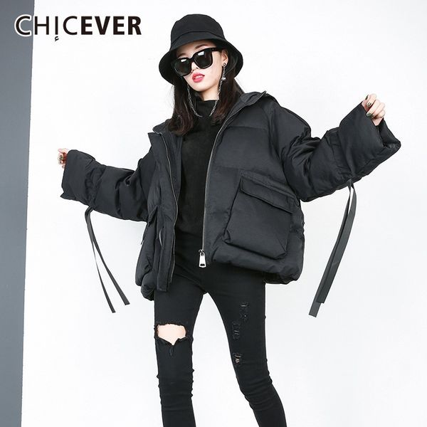 

chicever winter parka coat for women hooded keep warm oversize long sleeve loose big size plus cotton coats female clothes new, Black