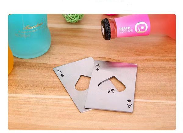 

2019 new stainless steel bottle opener beer opener poker playing card of spades soda bottle cap opener bar tools kitchen accessories