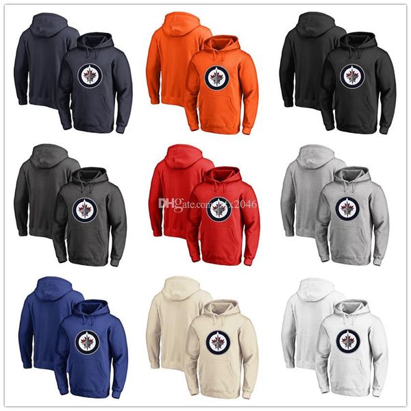 

men's winnipeg jets fanatics branded black ash white red orange embroidery primary logo pullover hoodies long sleeve outdoor wear stitc, Blue;black