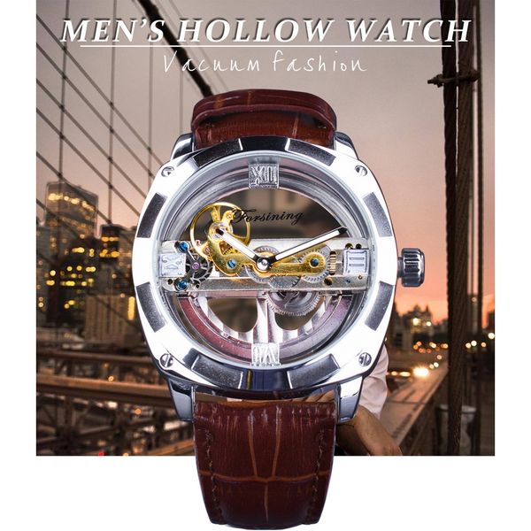 

side two watch fashion official transparent man city only design limited men brand watch luxury automatic skeleton forsining modln, Slivery;brown